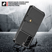 Shockproof TPU Raised Bezel Cover with Wallet Card Holder/Stand Dome Clasp for Samsung Galaxy S21 5G - Black - Cover Noco