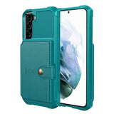 Shockproof TPU Raised Bezel Cover with Wallet Card Holder/Stand Dome Clasp for Samsung Galaxy S21+ 5G - Cyan - Cover Noco