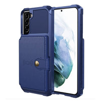 Shockproof TPU Raised Bezel Cover with Wallet Card Holder/Stand Dome Clasp for Samsung Galaxy S21+ 5G - Blue - Cover Noco