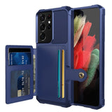 Shockproof TPU Raised Bezel Cover with Wallet Card Holder/Stand Dome Clasp for Samsung Galaxy S21 Ultra 5G - Blue - Cover Noco