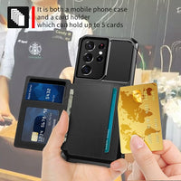 Shockproof TPU Raised Bezel Cover with Wallet Card Holder/Stand Dome Clasp for Samsung Galaxy S21 Ultra 5G - Black - Cover Noco
