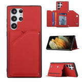 Shockproof Protective Rear Case with Wallet Card Holder/Stand for Samsung Galaxy S22 ULTRA 5G - Red - acc Noco