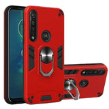 Shockproof Protective Case with Metal Ring/Stand for Motorola Moto G8 Plus - Red - acc Noco