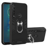 Shockproof Protective Case with Metal Ring/Stand for Motorola Moto G8 Plus - Black - acc Noco