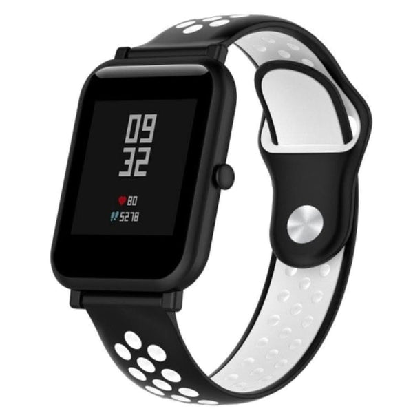 Watch Strap Replacement 18mm Width Dual Colour Silicone Perforated Anti-Sweat - Black and White - watch Ulefone