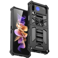 Samsung Galaxy Z Flip 4 - Rugged Armor Protective Cover Shock Resistant Fold Out Stand Metal Patch - Black - Cover Noco