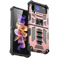 Samsung Galaxy Z Flip 4 - Rugged Armor Protective Cover Shock Resistant Fold Out Stand Metal Patch - Pink - Cover Noco