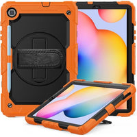 Shockproof Protective Tablet Cover with Stand/Hand Grip/Strap/Pen Holder for Samsung Galaxy Tab S6 Lite P610 - Orange and Black - acc Noco