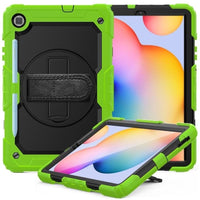 Shockproof Protective Tablet Cover with Stand/Hand Grip/Strap/Pen Holder for Samsung Galaxy Tab S6 Lite P610 - Green and Black - acc Noco
