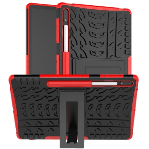 Rugged Protective Tablet Cover with Stand Pen Slot for Samsung Galaxy Tab S7 Lite / FE T730 / T735 and S7+ T970 / T976B - Black and Red - 