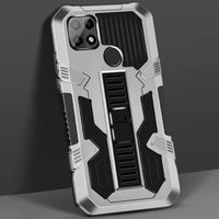 Vanguard Shockproof Rugged Protective Case with Stand/Holder for Oppo A15 - Silver - acc Noco