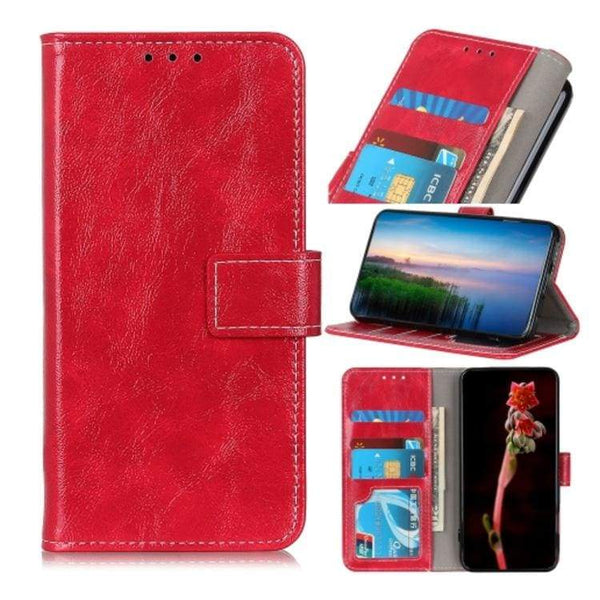 Wallet Flip Cover Credit Card Slots Magnetic Closing for Oppo Find X3 Lite / Reno5 4G/5G - Red - acc Noco