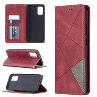 Rhombus Wallet Flip Cover Card Holder for Samsung Galaxy A02S - Red and Grey - acc Noco