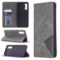 Rhombus Wallet Flip Cover Card Holder for Oppo Reno3 / Find X2 Lite - Grey and Black - acc Noco