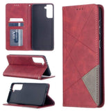 Rhombus Wallet Flip Cover Card Holder for Samsung Galaxy S21+ 5G - Red and Grey - acc Noco