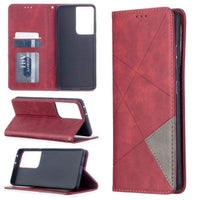 Rhombus Wallet Flip Cover Card Holder for Samsung Galaxy S21 Ultra - Red and Grey - acc Noco