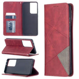 Rhombus Wallet Flip Cover Card Holder for Samsung Galaxy S21 Ultra - Red and Grey - acc Noco
