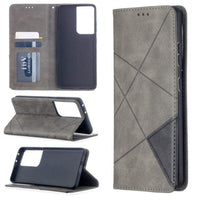 Rhombus Wallet Flip Cover Card Holder for Samsung Galaxy S21 Ultra - Grey and Black - acc Noco