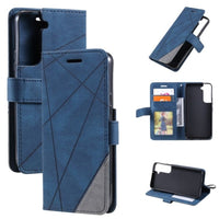 Rhombus Wallet Flip Cover Card Holder for Samsung Galaxy S22+ 5G - Blue and Grey - acc Noco