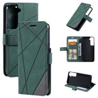 Rhombus Wallet Flip Cover Card Holder for Samsung Galaxy S22+ 5G - Green and Grey - acc Noco