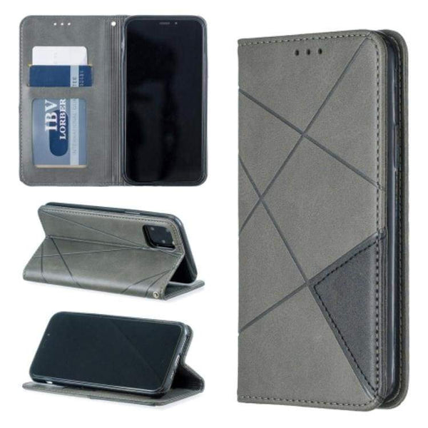 Rhombus Wallet Flip Cover Card Holder for Apple iPhone 11 Pro - Grey and Black - acc Noco