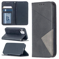 Rhombus Wallet Flip Cover Card Holder for Apple iPhone 12 Mini - Charcoal and Grey - acc Noco