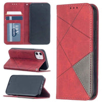 Rhombus Wallet Flip Cover Card Holder for Apple iPhone 12 Mini - Red and Grey - acc Noco