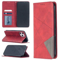 Rhombus Wallet Flip Cover Card Holder for Apple iPhone 12 Pro Max - Red and Grey - acc Noco