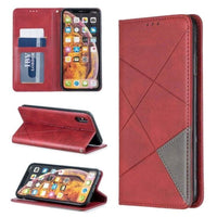 Rhombus Wallet Flip Cover Card Holder for Apple iPhone XS Max - Red and Grey - acc Noco